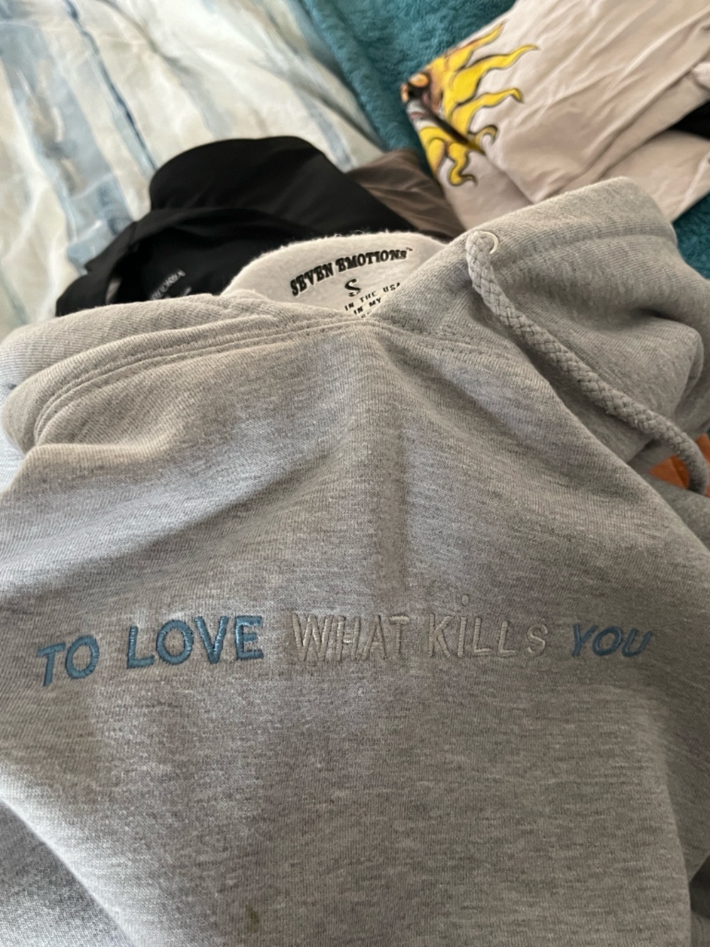 Seven Emotions Light Gray Embroidered “To Love What Kills You” Hooded Sweatshirt